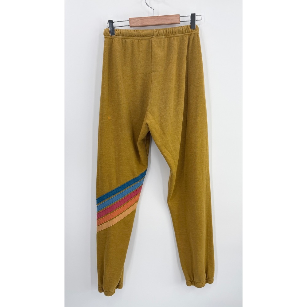 B52 Aviator Nation Rainbow Stitch Sweatpants Medium Chevron Stripe Yellow - Picture 4 of 13